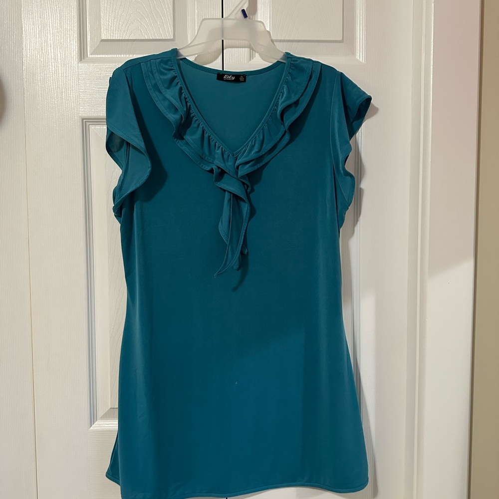 Lily Teal Ruffle Blouse